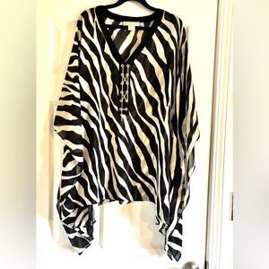MICHAEL Michael Kors Black and White Zebra Print Poncho